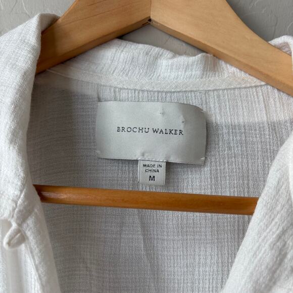 Brochu Walker Top Olympia White Surplice Short Sleeve Collared Gauze Top Size M - Picture 3 of 8